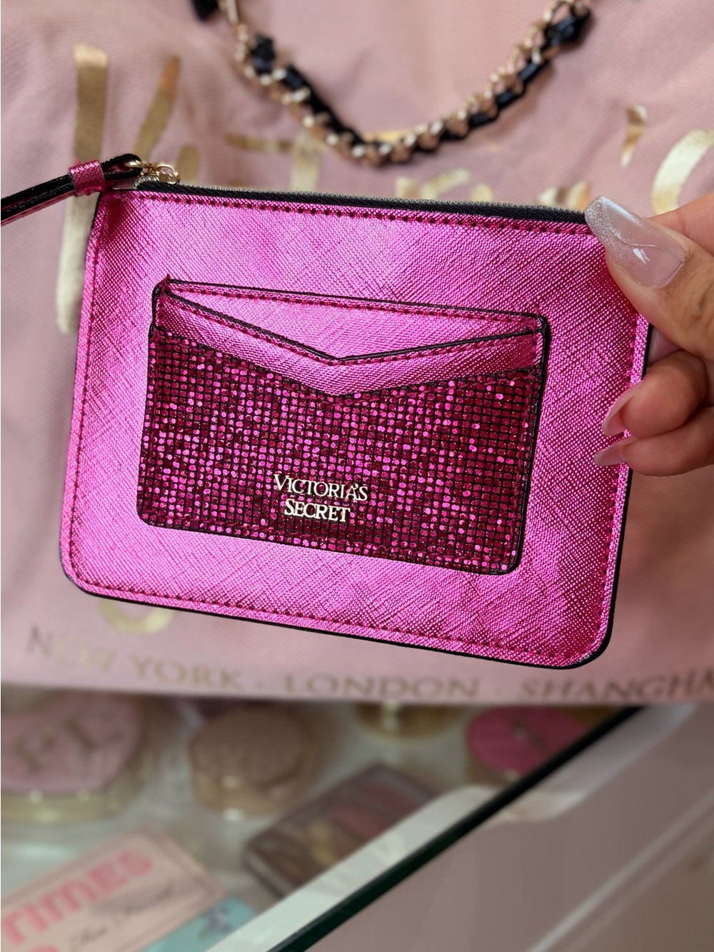 Victoria's Secret Metallic Fuchsia Wristlet Card Case